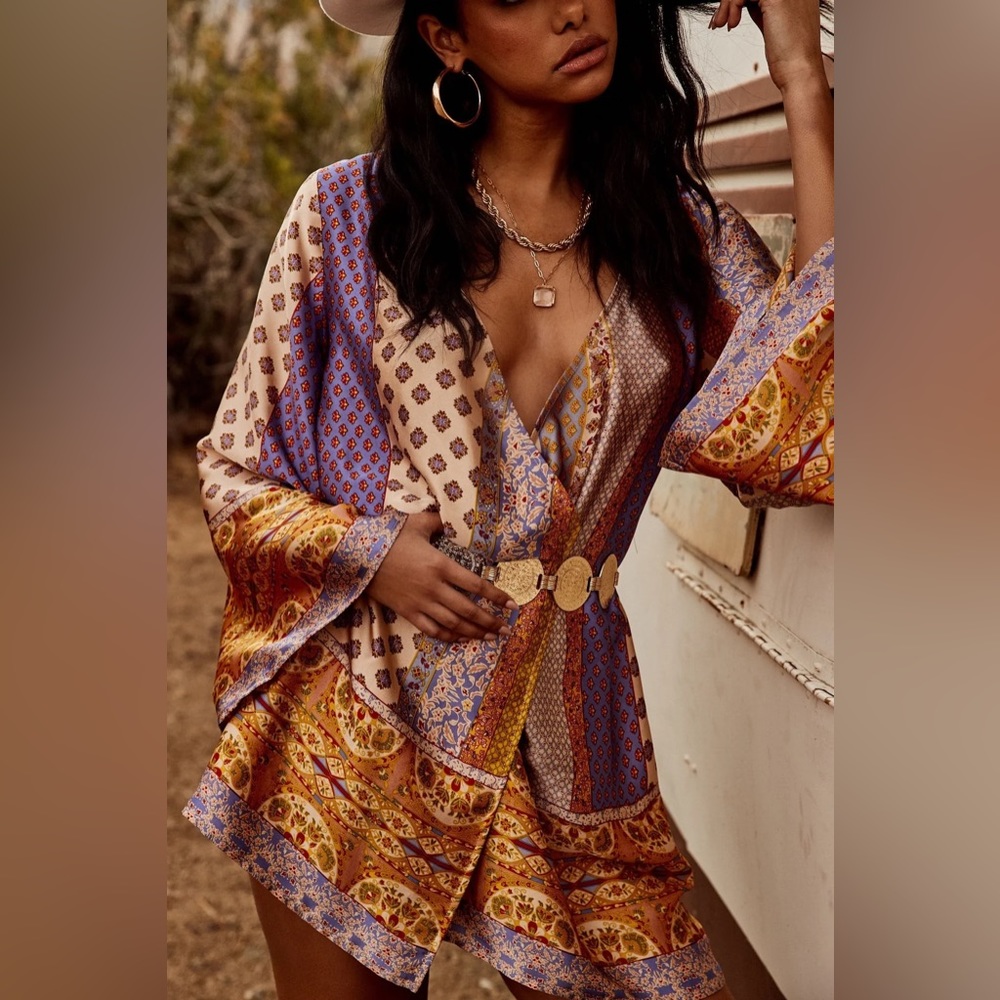 12th Tribe Gold Standard Multicolored Kimono Dress Size Small